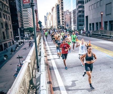 The Flash, leading the Nike NYC Run Club's 10 mile run in August 2016.